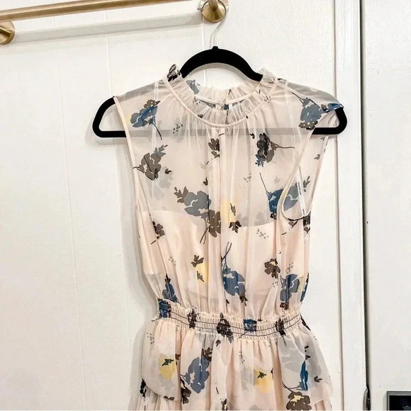 Self-Portrait pink floral ruffle tiered mini dress size 4 - Picture 4 of 13